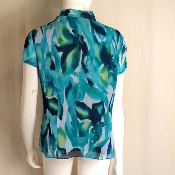 Jones New York Blouse Summer Chiffon Aqua Print  Size 12P - Picture 4 of 6
